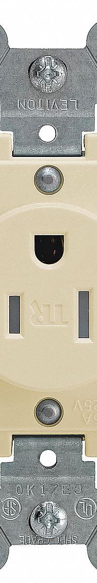 LEVITON Receptacle: Single, 5-15, Ivory, 125V AC, 15 A, 2 Pole / 3 Wire (MPN T5015-I)