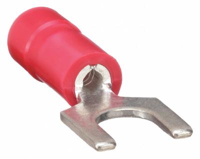 PANDUIT Fork Terminals: Red, Vinyl, #8 Stud Size, 22 AWG – 16 AWG Wire Range, Std Fork - Insulated Fork Terminals
