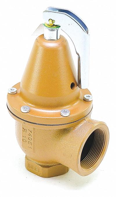 Watts Pressure Relief Valve: FNPTF x FNPTF, 1 1/2 in x 2 in, Iron - ASME Section XIII Hot Water Pressure Relief Valves