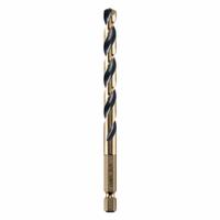 DEWALT Hex Shank Drill Bit: 9/32", 135° Split Point, Black & Gold HSS, Impact Rated (MPN DWA5018). Key specifications — attr1234973: Impact Rated; attr1234966: DEWALT; attr1234978: 0.2813.