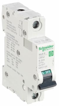 SCHNEIDER IEC Supplementary Protector: 20 A Amps, 60V DC, 14kA at 120/240V AC, Screw Clamp, C60SP, B (MPN M9F21120). Key specifications — Brand: SCHNEIDER; Terminal Connection: Screw Clamp; DC Voltage Rating: 60V DC; Max. AIR Rating: 14kA at 120/240V AC; Series: C60SP; AC Voltage Rating: 240/415V AC; Curve Type: B.