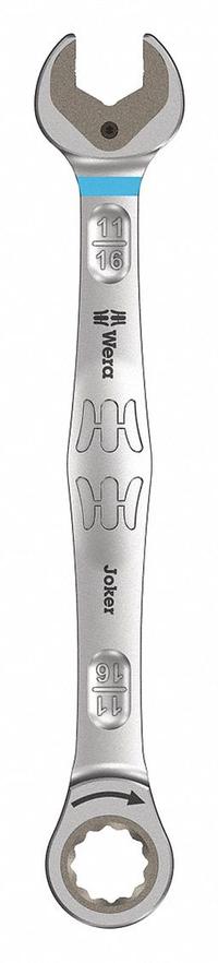 WERA Combination Wrench: Alloy Steel, Nickel Chrome, 11/16 in Head Size, 9 1/4 in Overall Lg (MPN 05073286001). Key specifications — attr309600: 11/16 in; attr309611: Nickel Chrome; attr309610: Alloy Steel; attr309604: Yes; attr309612: No; attr309613: No; attr309615: No; attr324932: WERA.