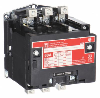 SQUARE D Lighting Magnetic Contactor: 3 Poles, 120V AC - Electrically Held Lighting Contactors