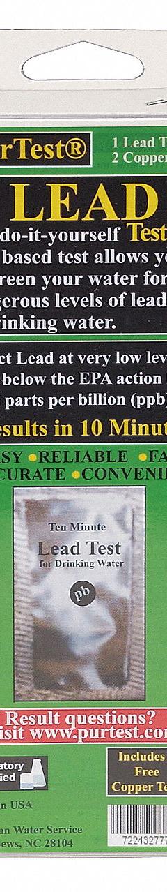 PURTEST Lead Water Test Kit: Lead, 15 ppb, 1 Tests, 1 Test for Lead in Drinking Water, 1 Pieces (MPN 77701). Key specifications — Includes: 1 Test for Lead in Drinking Water; Range: 15 ppb; Test Parameters: Lead.