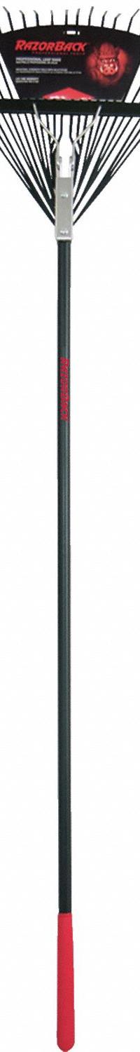 RAZOR-BACK Leaf Rake: Steel Tines Head, Steel Head, Fiberglass Handle, 54 in Handle Lg (MPN 2915212). Key specifications — Head Style: Steel Tines; Head Material: Steel; Rake Type: Leaf Rake.