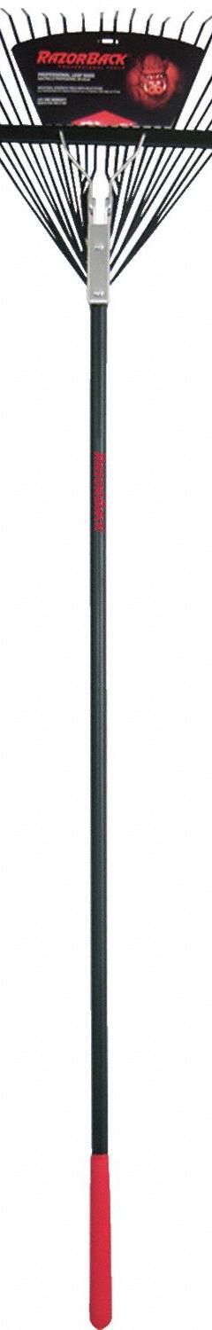 RAZOR-BACK Leaf Rake: Steel Tines Head, Steel Head, Fiberglass Handle, 54 in Handle Lg (MPN 2915212). Key specifications — Head Style: Steel Tines; Head Material: Steel; Rake Type: Leaf Rake.