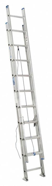 WERNER Extension Ladder: 20 ft Ladder Size, Aluminum, 250 lb Load Capacity, 33 lb Wt, 2 Sections (MPN D1320-2). Key specifications — Color: Silver; Brand: WERNER; Included Features: Mar-Resistant End Caps; Removable Fly: Removable.