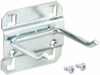 APPROVED VENDOR Double Rod Pegboard Hook: 2 1/2 in x 2 1/4 in, Screw-In, Surface, Silver (MPN 6YB95). Key specifications — Mounting Type: Surface; Finish: Zinc-Plated; Color: Silver; Accessory Type: 30-Degree Double Rod Hook; Locking System: Screw-In; Brand: APPROVED VENDOR.