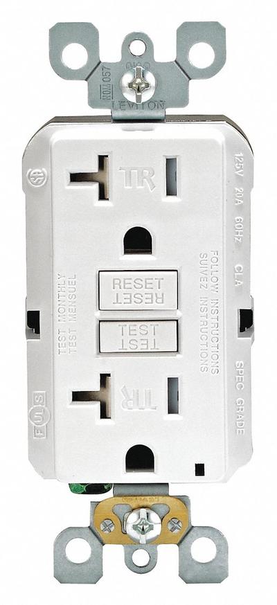 LEVITON GFI Receptacle: Decorator Duplex, 5-20, White, GFCI, 125V AC, 20 A - General Purpose Receptacles