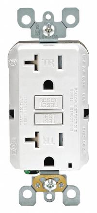 LEVITON GFI Receptacle: Decorator Duplex, 5-20, White, GFCI, 125V AC, 20 A, 2 Pole / 3 Wire (MPN GFTR2-W)