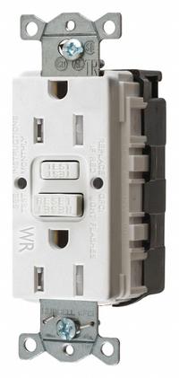 HUBBELL GFCI Receptacle: Decorator Duplex, 5-15, White, GFCI, 125V AC, 15 A, 2 Pole / 3 Wire (MPN SNAPGFTW15W)