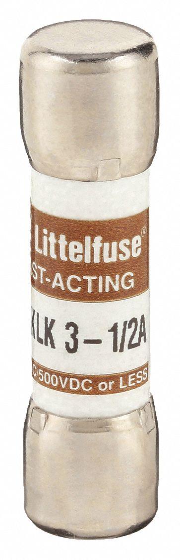 LITTELFUSE Fuse: KLK Series, Midget, Fast-Acting, 3.5 A, 600 V AC, 500 V DC - Fast-Acting Cylindrical Fuses