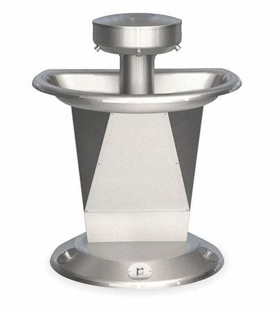 BRADLEY Wash Fountain: Silver, Stainless Steel, Semi-Circular, 54 in Overall Wd - Foot-Operated Push Button Wash Fountains