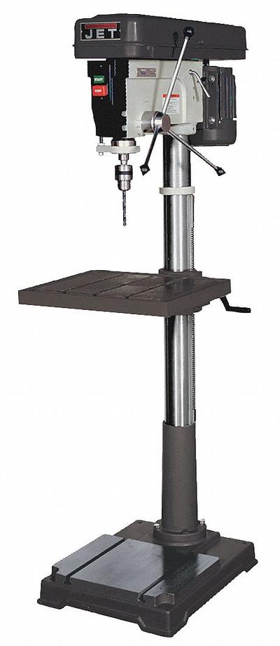 JET Floor Drill Press: Belt Drive, Fixed Speed, 150 RPM – 4,200 RPM, 115/230V AC /Single-Phase - Floor Stand Drill Presses with Manual Downfeed