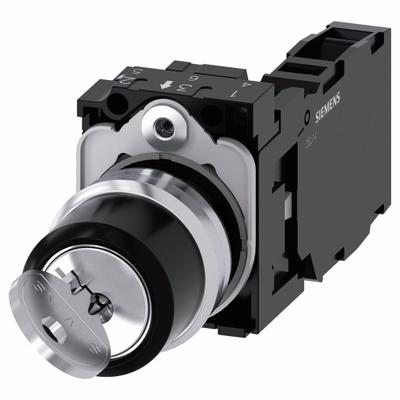 Siemens Selector Switch: 2 Position, 22 mm Panel Mounting Size, 1NO/1NC - Panel-Mounted Key Switches with Contacts