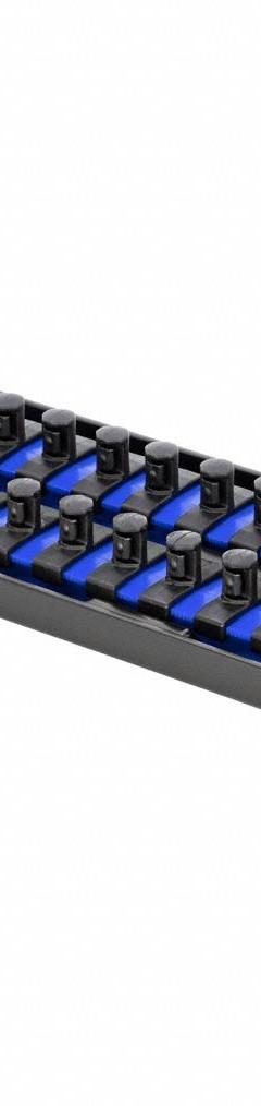 ERNST MANUFACTURING Socket Organizer: Blue, 3 5/8 in Overall Wd, 18 Posts/Slots, Sockets (MPN 8556). Key specifications — attr1125333: (18) Socket Clips; attr1125346: ERNST MANUFACTURING; attr1125347: Blue; attr1136588: Sockets; attr1125364: Socket Bit Tray.