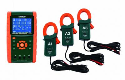 EXTECH Graphical 3-Phase Power Analyzer Kit: For Three Phase, CAT III 600V, Digital - Power Analyzers