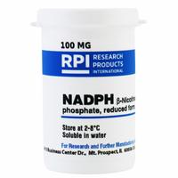 RPI NADPH (B-Nicotinamide adenine dinucleotide phosphate, Reduced Form, tetrasodium Salt) (MPN N20140-0.1). Key specifications — Form: Powder; Special Information: BSE/TSE Free; Brand: RPI; Chemical Grade: Lab; Container Material: Plastic.
