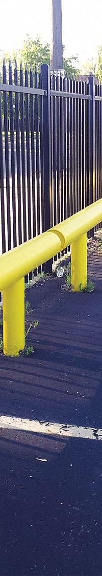 IDEAL SHIELD Guard Rail System: Straight, 14 3/4 in Top Rail Ht, 1 in Mounting Hole Dia, Guardrail (MPN HGR-1-120-14-3/4-P). Key specifications — Color: Yellow; Material: HDPE; Rail Mounting Style: Floor Mounted; Includes Mid-Rail: Mid-Rail Not Included.