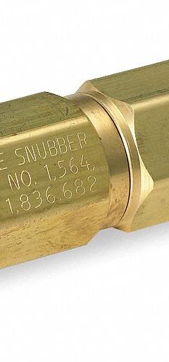 WEKSLER Pressure Gauge Snubber: Brass, Piston, Brass NPT, 5,000 psi Max. Pressure, 3 Pistons (MPN RS6). Key specifications — Snubber Type: Piston; Connection Type: NPT; Brand: WEKSLER; Material: Brass; Compatible Liquids and Gases: Oil.