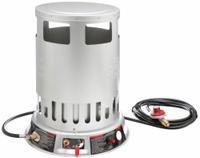 DAYTON Portable Gas Floor Heater: 200,000 BtuH Heating Capacity Output, 4,700 sq ft Heating Area (MPN 6BY74). Key specifications — Fuel Consumption: 9.28 lb/hr; Overall Dimensions - H x W x D: 26-3/16 in x 15-7/8 in x 15-7/8 in; Brand: DAYTON.