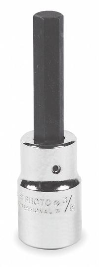 PROTO Socket Bit: 1/2 in Drive Size, Hex Tip, 3/8 in Tip Size, 3 1/4 in Overall Lg, Fixed Insert (MPN J54413/8). Key specifications — attr1204765: Fixed Insert; attr1204767: PROTO.