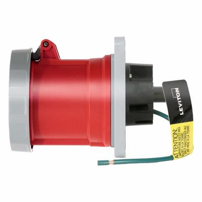 LEVITON Pin and Sleeve Receptacle: Red, 480V AC, Three Phase, 100 A, 3 Pole, 4 Wire - Washdown-Rated Receptacles