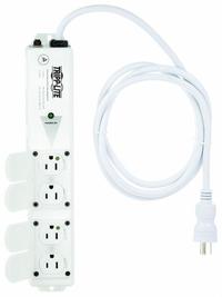 TRIPP LITE Outlet Strip: 4 Outlets, 6 ft Cord Lg, 15 A Current, UL 60601-1, White, 5-15P, 5-15R (MPN PS-406-HGULTRA). Key specifications — Brand: TRIPP LITE; Mounting Style: Screw.