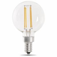 FEIT ELECTRIC Compact LED Bulb: Candelabra Screw (E12), LED, (G) Globe, G16-1/2, 5.5 W Watt, 2700K (MPN BPG1660927CAFIL/2/RP). Key specifications — Bulb Shape: G16-1/2; Voltage: 120V AC; Bulb Finish: Clear; Color Temperature: 2700K; Brand: FEIT ELECTRIC.