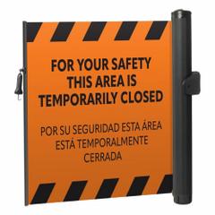 MODUS Mounted Barrier: Fixed Mount, 11 1/2 ft Belt Lg, Restricted Access Messaging, Orange (MPN ZP+MPP-O-IH). Key specifications — Message Color: Black; Frame Color: Black; Brand: MODUS; Belt Color: Orange.