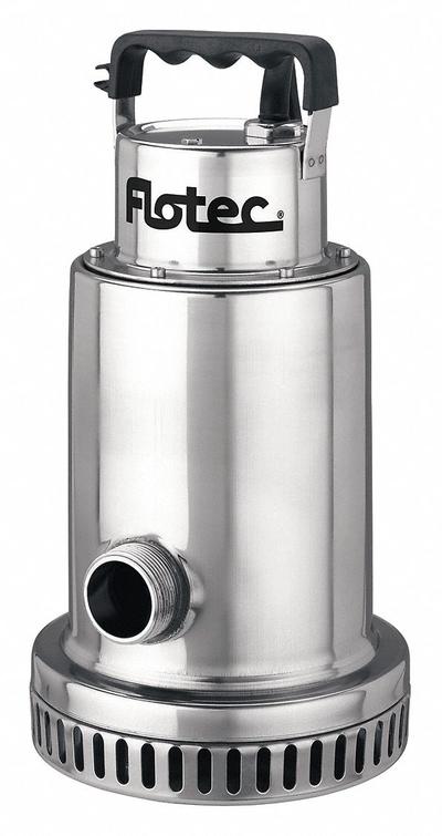 FLOTEC Plug-In Utility Pump: 1/2 hp, 0 in Max. Dia. Solids, Continuous Duty, 115V AC - Light-Duty Submersible Electric-Operated Utility Pumps
