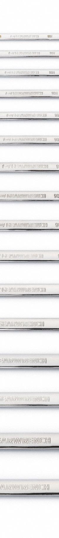 GEARWRENCH Combination Ratcheting Wrench Set: Alloy Steel, Full Polish Chrome, 16 Tools, Std, SAE (MPN 86928). Key specifications — attr309581: Full Polish Chrome; attr309580: Alloy Steel; attr309571: No; attr309583: No; attr309587: Yes; attr324931: GEARWRENCH; attr309569: 8 mm to 25 mm.