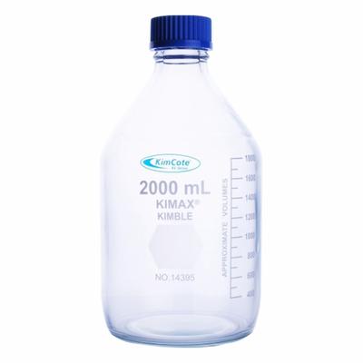KIMBLE Media Bottle: 500 mL, Screw-On, GL 45, 176 mm, Colorless, Closure Included - Glass Lab Media Bottles