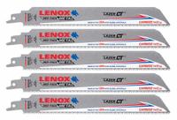 LENOX Reciprocating Saw Blade: 10 Teeth per Inch, 9 in Blade Lg, 0.05 in Blade Thick, Carbide, 5 PK (MPN LXAR9110CT). Key specifications — attr1109198: 10; attr1109200: Flexible for Curved Cuts; attr1109201: Straight; attr1109209: LENOX.