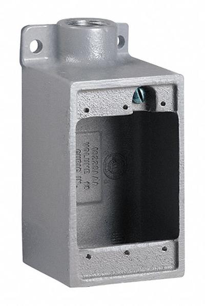 HUBBELL KILLARK Device Box: Iron, Rectangular, 1 Gangs, 1 in Hub Size, 28 cu in Capacity - Iron Weatherproof Electrical Boxes