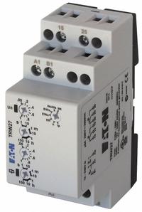 EATON Multi-Function Time Delay Relay: DIN-Rail Mounted, 12 to 240V AC/DC, 8 A, 16 Pins/Terminals (MPN TRW27). Key specifications — Delay Function: Pulse Sequence Monitoring; Input Voltage: 12 to 240V AC/DC; Brand: EATON.