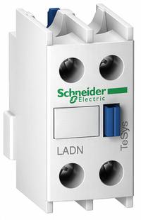 SCHNEIDER Auxiliary Contact Block: 2NC, 10 A Max Current (AC), Front Mount, Front-Mounted (MPN LADN02). Key specifications — Brand: SCHNEIDER; Compatible with Series: TeSys.