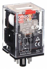 OMRON General Purpose Relay: Socket Mounted, 10 A Current Rating, 120V AC, DPDT, 8 Pins/Terminals (MPN MKS2PINAC120). Key specifications — Brand: OMRON; Base Type: Octal; Mounting Style: Plug-In; Pin Shape: Round; Electrical Connection: Plug-In; Manufacturer Part Number: MKS2PINAC120; Operating Current: 10 A at 30V DC (Resistive Load); Series: MK-S Series.