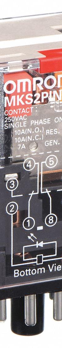 OMRON General Purpose Relay: Socket Mounted, 10 A Current Rating, 120V AC, DPDT, 8 Pins/Terminals (MPN MKS2PINAC120). Key specifications — Brand: OMRON; Base Type: Octal; Mounting Style: Plug-In; Pin Shape: Round; Electrical Connection: Plug-In; Manufacturer Part Number: MKS2PINAC120; Operating Current: 10 A at 30V DC (Resistive Load); Series: MK-S Series.