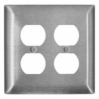 LEVITON Wall Plate: Duplex Outlet, 2 Gang, Midsize Size (MPN SSJ32-C40). Key specifications — Brand: LEVITON; Material: Stainless Steel.