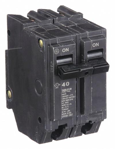 GE Miniature Circuit Breaker: THQL, 40 A, 120/240V AC, Single Phase, 10kA at 120/240V AC - THQP, THQL & THHQL Series, Plug-In GE Miniature Circuit Breakers