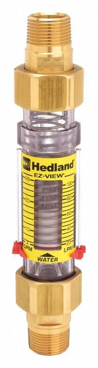 HEDLAND Mechanical Flowmeter: Flow Meter, Scale, Variable Area, Inline, Universal, Gallons/Liters (MPN H625-028). Key specifications — Display Type: Scale; O-Ring Material: Buna-N; Includes Flow Rate Adjustment Knob: No; Includes Pressure Guage: No; Mounting Orientation: Universal; Unit Of Measure: Gallons; Brand: HEDLAND; Accuracy: +/-5%.