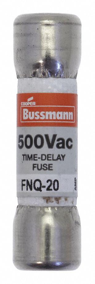 BUSSMANN Fuse: FNQ Series, Midget, Time-Delay, 20 A, 500 V AC, 13/32 in x 1 1/2 in - Time-Delay Cylindrical Fuses