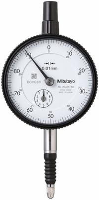 MITUTOYO Dial Indicator: 0 mm to 10 mm, Metric, Lug Back, 0.013 mm Accuracy, 57 mm Dial Size (MPN 2046A-60). Key specifications — attr1184168: 2046A-60; attr1184178: 0-100; attr1184223: MITUTOYO; attr1200883: Dial Indicator; attr1184173: AGD 2; attr1184177: 0.013 mm; attr1184208: Certificate of Inspection; attr1184179: Lug Back.