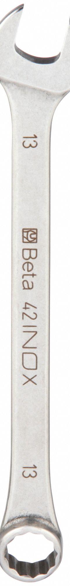 BETA Combination Wrench: Stainless Steel, Chrome, 13 mm Head Size, 6 5/8 in Overall Lg, Offset (MPN 000420313). Key specifications — attr309539: 13 mm; attr309567: No; attr324930: BETA.