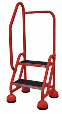 COTTERMAN Rolling Ladder: 1.5 ft Platform Ht, Partially Assembled, Steel, Wt-Actuated Auto-Lock (MPN ST-222 A2 C6 P5). Key specifications — Includes Handrails: Handrails Included; Material: Steel; Brand: COTTERMAN; Color: Red.
