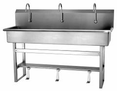 SANI-LAV Wash Station: 45 in Overall Ht, 57 in Bowl Lg, 8 in Bowl Dp, 2 gpm Flow Rate, 16 ga (MPN 56F1). Key specifications — Includes Side Splash: Side Splash Not Included; Brand: SANI-LAV.