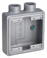 APPLETON ELECTRIC Electrical Box: Iron, Rectangular, 2 Gangs, 1/2 in Hub Size, 32 cu in Capacity (MPN FSS-2-50). Key specifications — Color: Gray; Brand: APPLETON ELECTRIC.