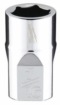 MILWAUKEE Standard Socket: SAE, 3/8 in Drive Size, 7/16 in Socket Size, 6-Point, Std, Chrome (MPN 45-34-9063). Key specifications — attr1204417: MILWAUKEE; attr1204392: Chrome.