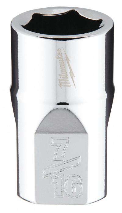 MILWAUKEE Standard Socket: SAE, 3/8 in Drive Size, 7/16 in Socket Size, 6-Point, Std - Anti-Roll Hand Sockets